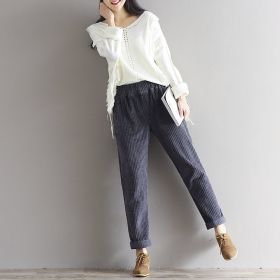Large Size Women's Art Fan Xian Thin Corduroy Pants Autumn And Winter Loose Casual Trousers (Option: Gray-L)