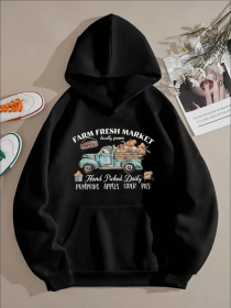 Halloween Print Kangaroo Pocket Hoodie, Casual Long Sleeve Hooded Sweatshirt, Women's Clothing (Option: Black-M)