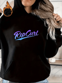 RipCurl Graphic Hoodie With Kangaroo Pocket - Casual Long Sleeve Hooded Sweatshirt For Women, All-Season Printed Design (Option: Black-XL)
