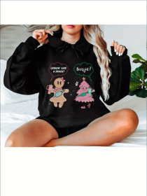 Out Here Lookin Like A Snack Print Kangaroo Pocket Hoodie, Casual Long Sleeve Hooded Sweatshirt, Women's Clothing (Option: Black-M)
