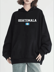 Guatemala Flag Graphic Kangaroo Pocket Hoodie - Casual Long Sleeve Hooded Pullover Sweatshirt For Women, Versatile All-Season Top (Option: Black-M)