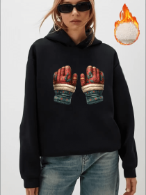Women'S Christmas Glove Print Hoodie - Casual  With Hood, Festive Animal & Food Patterns, Fall Winter Collection (Option: Black-M)