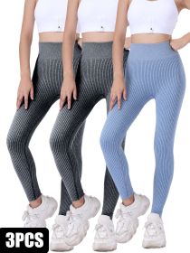 3 Pack Yoga Leggings Ribbed Seamless Workout High Waist  Over Athletic Exercise Leggings (Option: 3PACK1-M)