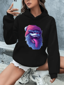 Women's Casual Hoodie With Unique Graphic Print - Drawstring, Polyester, Machine Washable - Perfect For Fall & Winter, Best For Christmas (Option: Black-M)