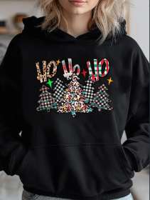 Women's Casual Sports Hooded Sweatshirt, Comfortable And Fashionable, Suitable For Sports And Daily Life, Christmas Tree Print (Option: Black-M)