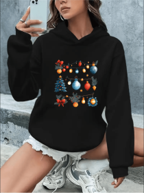 Women'S Casual Hoodie With Letter & Graphic Print, Christmas & Halloween Patterns, Hooded Sweatshirt For Fall Winter (Option: Black-L)